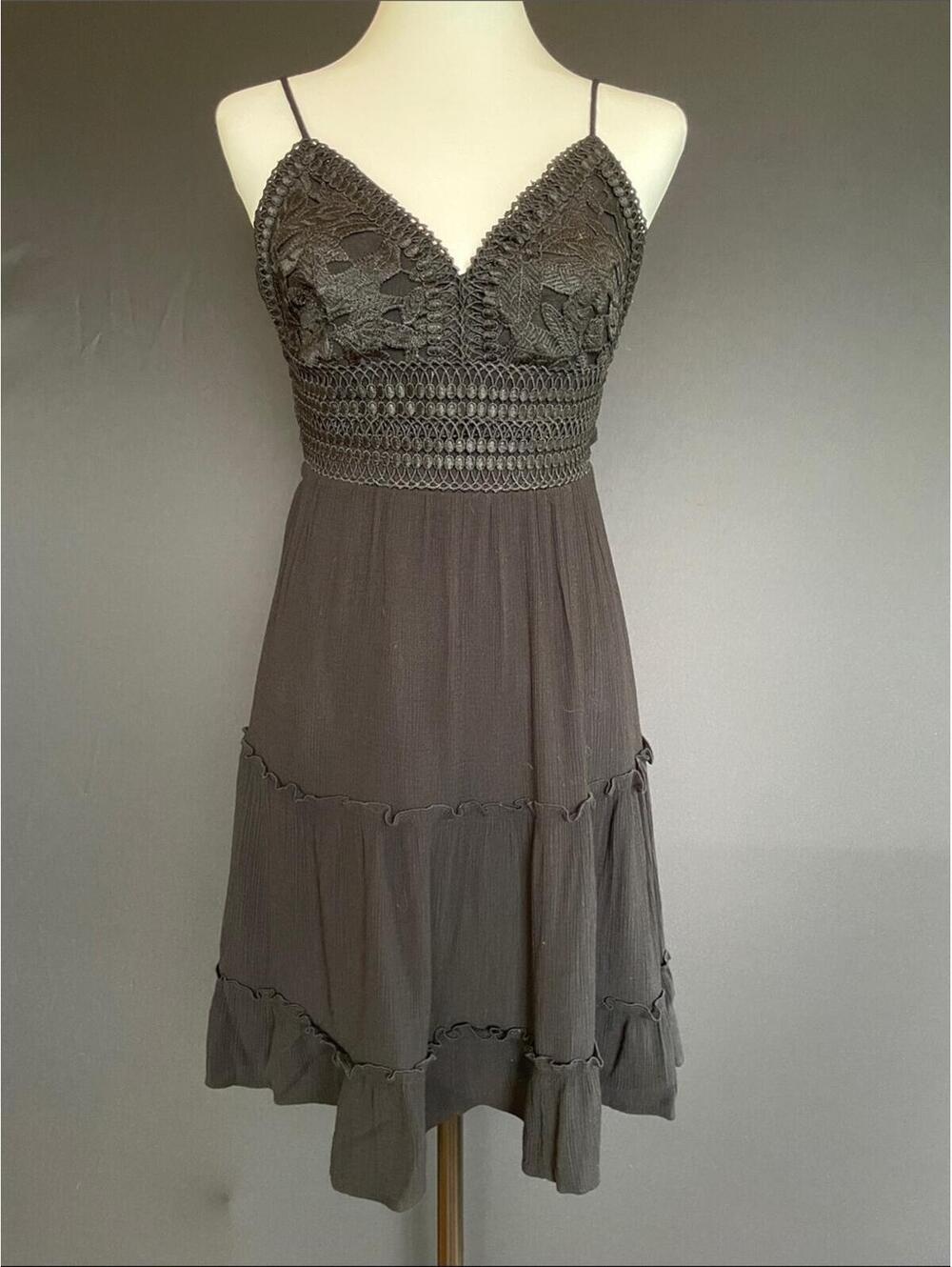 Love Tree Black Crochet Lace Bodice A-Line Knee Length Dress Small Boho